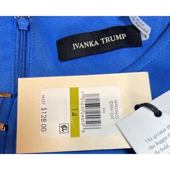 Ivanka Trump 14 Blue Scoop Neck Bar Accent Seam Detail Lined Sleeveless Dress - Picture 6 of 6